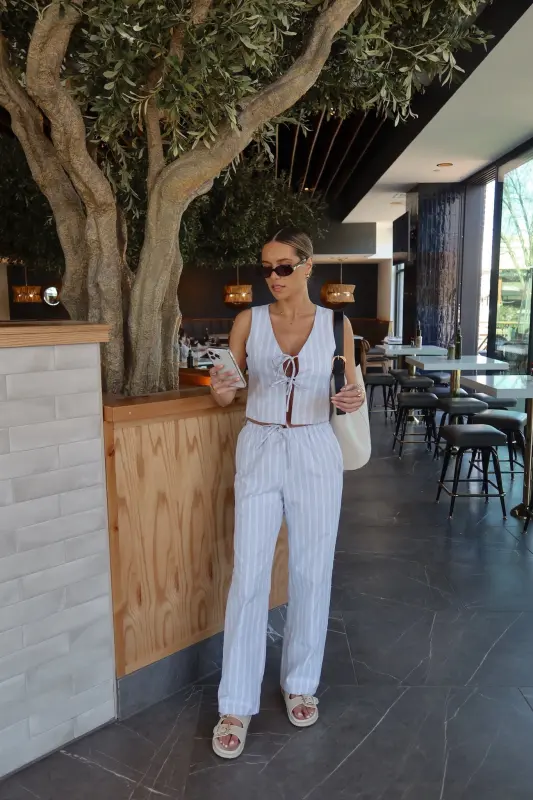 Della Dusty Blue Striped Pant