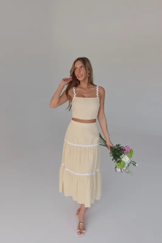 Yellow Scalloped Midi Skirt Set